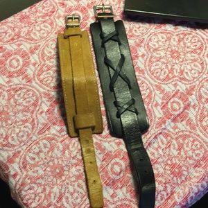 Camel & black leather cuff bracelets